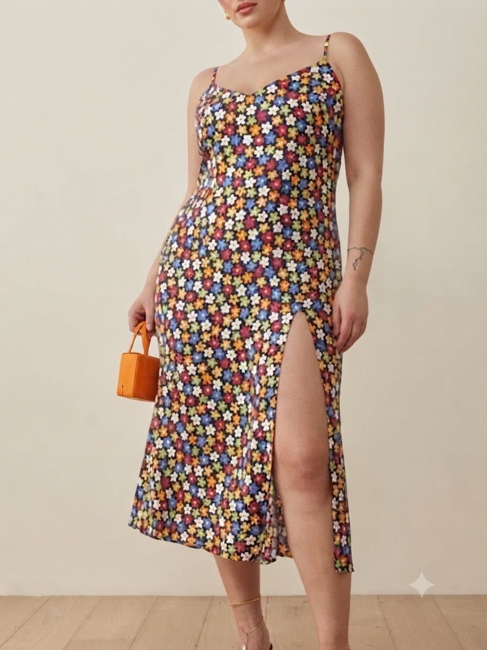 Reformation Sz 2 Crimini Floral Colorful Slip Midi Dress
